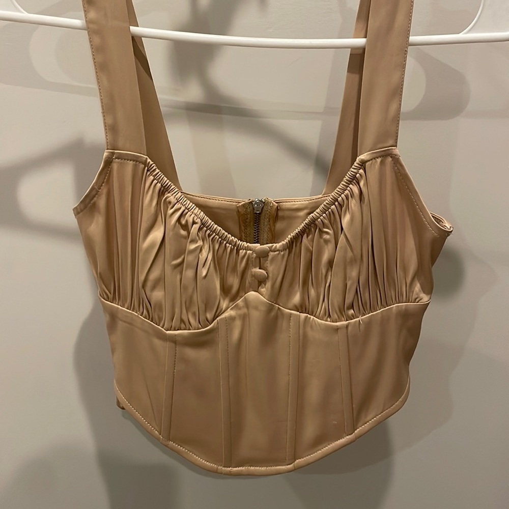 Zara corset satin beige cropped top